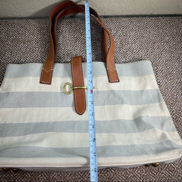 Fossil Rachel Blue Gray /Cream Coated Canvas KEY Leather Shoulder Tote Bag - Picture 14 of 14